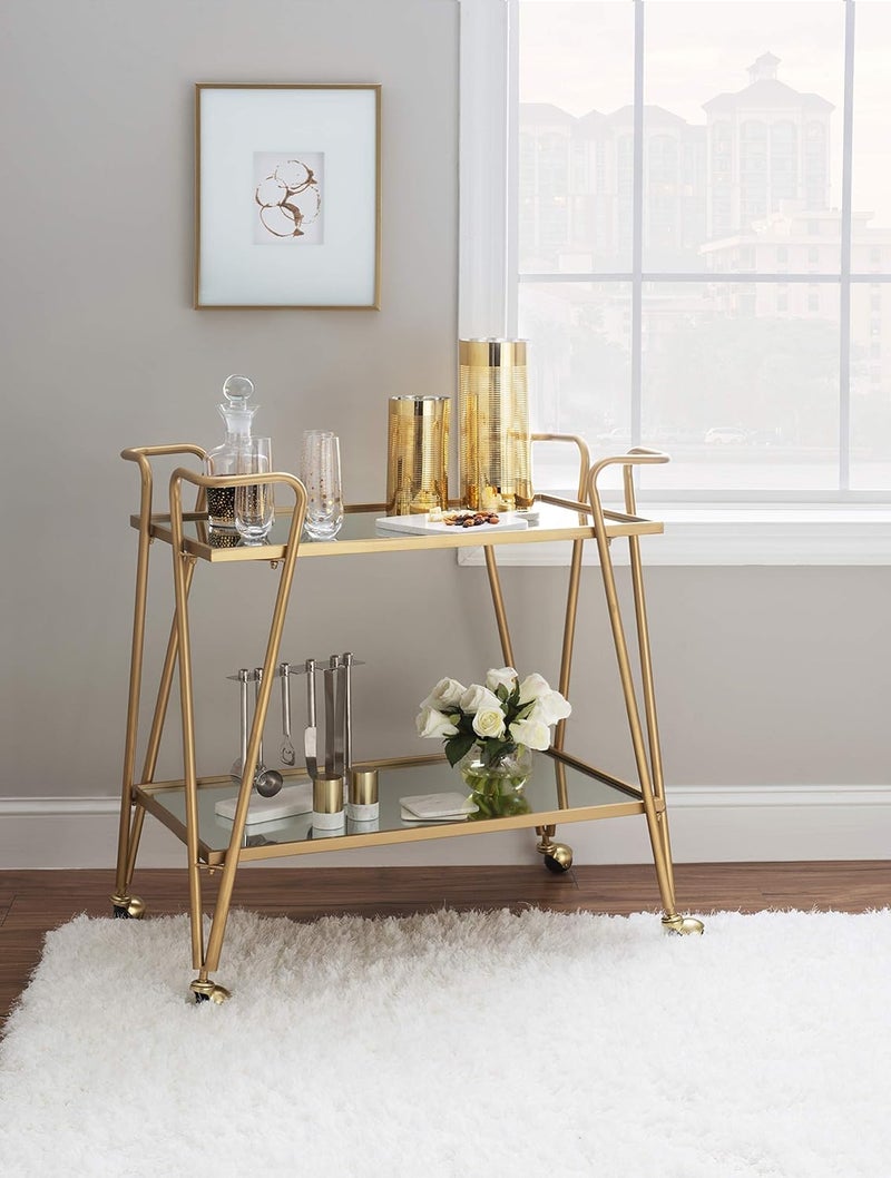 Linon Gina Mid-Century Bar Cart, Gold - Image 3